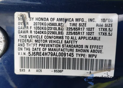 2010 Honda Cr-V Ex-L from USA, damaged, VIN 5J6RE4H79AL009145